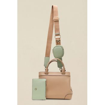 Geanta de mana cu etui detasabil - Bej/Mint