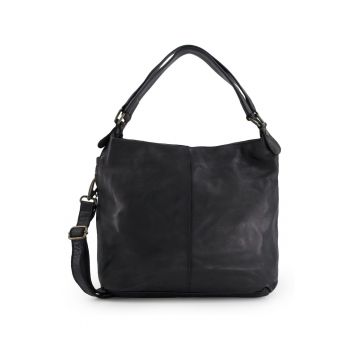 Geanta de umar  din piele naturala - neagra - 31x41x12cm - cu 3 buzunare interioare - curea detasabila de 145cm