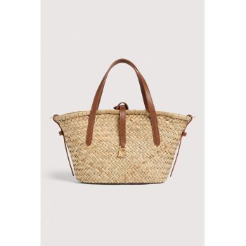 Geanta din paie de hartie si piele C-ME Summer - Bej deschis
