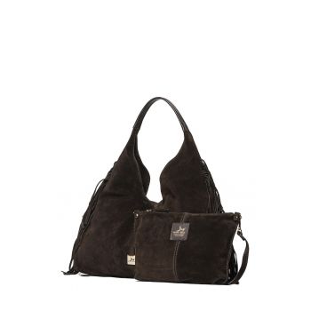 Geanta hobo de piele intoarsa Seraphina Pro - Maro inchis