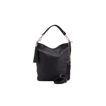 Geanta hobo din piele cu accesoriu cu canaf Sabaudia - Negru