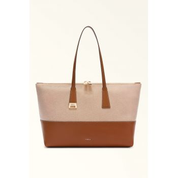 Geanta shopper cu insertii de piele Olivia - Maro cognac/Bej