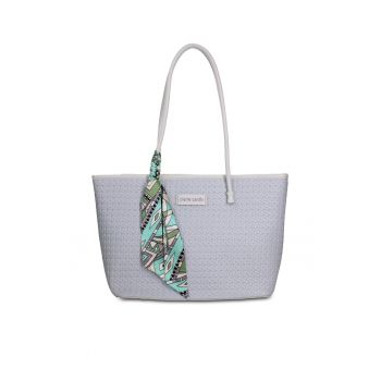 Geanta shopper de piele ecologica cu accesoriu esarfa Emberly Pro - Albastru azur