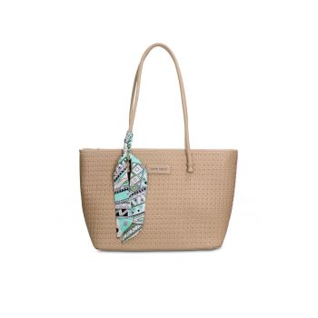 Geanta shopper de piele ecologica cu accesoriu esarfa Emberly Pro - Maro taupe