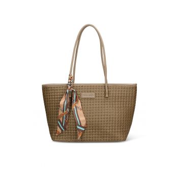 Geanta shopper de piele ecologica cu accesoriu esarfa Emberly Pro - Verde masliniu