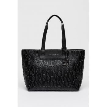 Geanta shopper de piele ecologica uc logo stantat - Negru