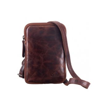 Geanta umar barbati piele naturala maro 12.5 x 18 x 3 cm - Rugged -