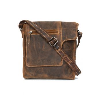 Geanta umar unisex piele naturala maro antichizat 23 x 26 cm - Vintage -