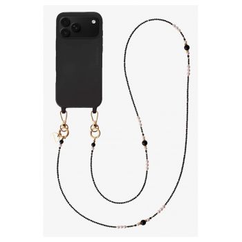 Lant crossbody din pietre naturale pentru telefon - Pearl Noir - 120 cm