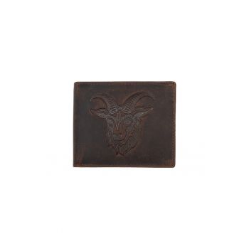Portofel barbati din piele naturala maro zodiac Capricorn - 10 x 12 x 2 cm