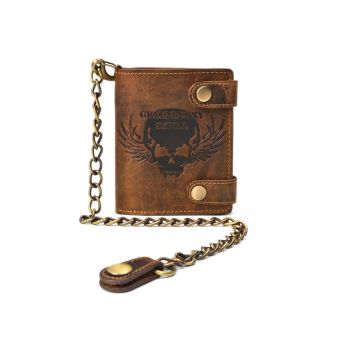 Portofel barbati piele naturala maro antichizat 10 x 12.5 x 3.5 cm - Skull Vintage -