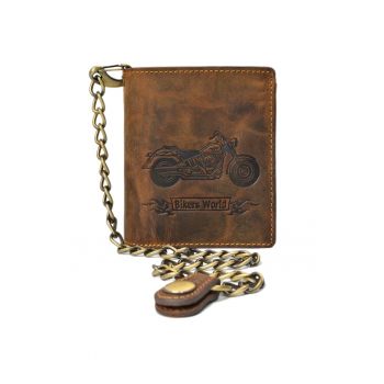 Portofel barbati piele naturala maro antichizat 10 x 12.5 x 3 cm (1796A-Bike-25) - Vintage -