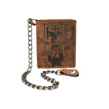 Portofel barbati piele naturala maro antichizat 10 x 12.5 x 3 cm - Rebel Skull Vintage -
