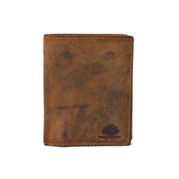 Portofel barbati piele naturala maro antichizat 10 x 12.5 x 3 cm - Vintage -