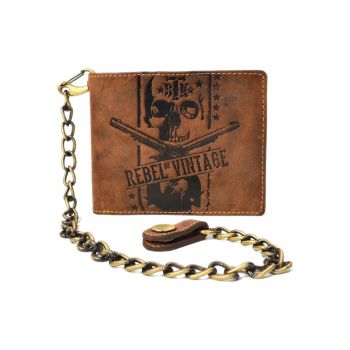 Portofel barbati piele naturala maro antichizat 12 x 10 x 3 cm - Rebel Skull Vintage -