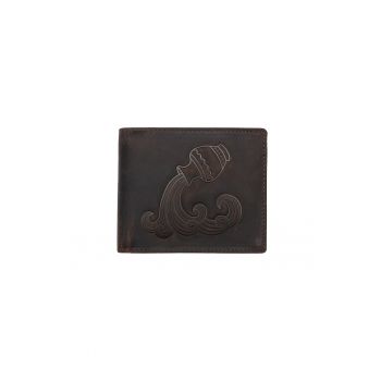 Portofel barbati piele naturala maro zodiac Varsator - 10 x 12 x 2 cm