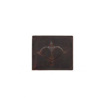 Portofel barbati  piele naturala - zodiac Sagetator - maro - bifold compact