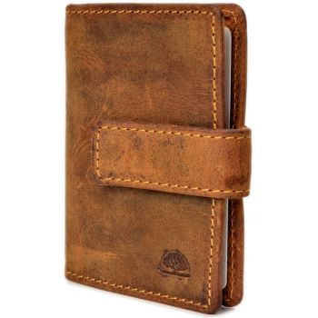 Portofel carduri unisex piele naturala maro antichizat 7 x 10 cm - Vintage -