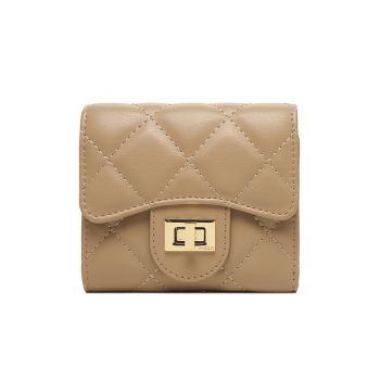 Portofel dama  bej textil compact elegant