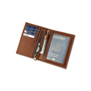 Portofel pasaport piele naturala crazy horse retro Clas ID3 Busy Lady & Gentleman maro