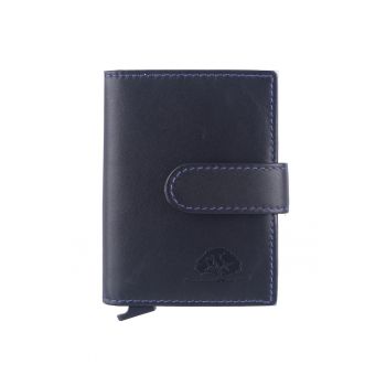 Portofel unisex piele naturala 7 x 10 cm - Royal Nappa - - Negru/Albastru