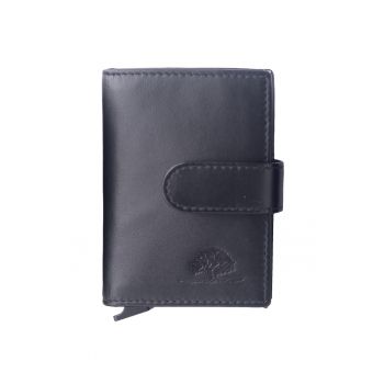 Portofel unisex piele naturala 7 x 10 cm - Royal Nappa - - Negru/Argintiu