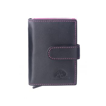 Portofel unisex piele naturala 7 x 10 cm - Royal Nappa - - Negru/Roz