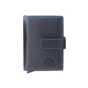 Portofel unisex piele naturala 7 x 10 cm - Royal Nappa - - Negru/Turcoaz