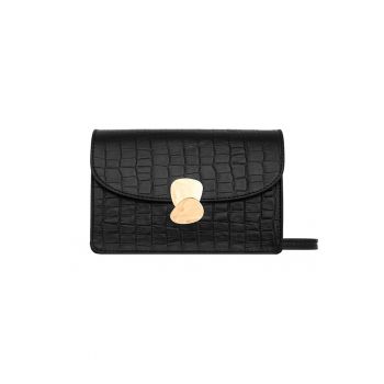 Ryłko - Geanta crossbody de piele cu bareta detasabila Torebka - Negru stins