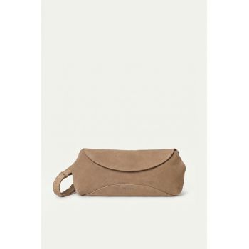 Blugi crossbody din piele intoarsa cu detaliu logo - Ocru