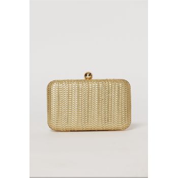 Clutch cu aspect metalic auriu cu design impletit