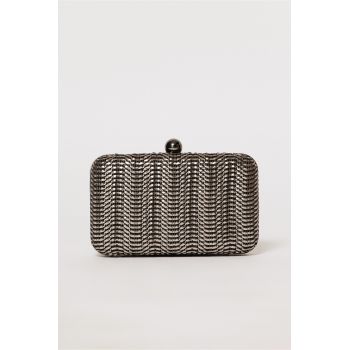 Clutch cu aspect metalic negru cu design impletit