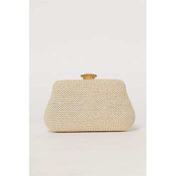 Clutch nude din material textil impletit