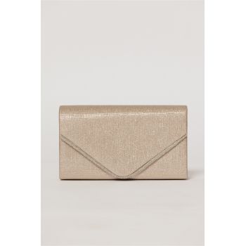 Clutch nude elegant cu clapeta decorata cu strasuri