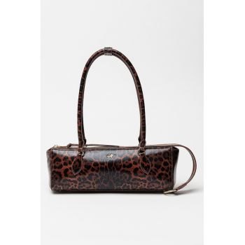 Geanta bowler de piele ecologica cu animal print Remie - Negru/Maro