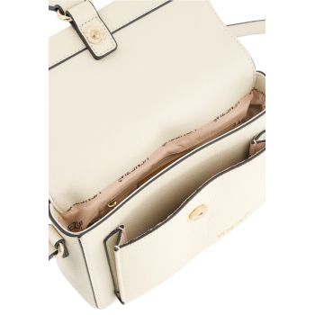 Geanta crossbody  bej piele naturala rigida 15x23x7cm curea reglabila aurii