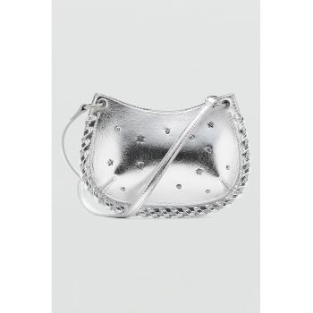 Geanta crossbody cu aspect metalic - Argintiu