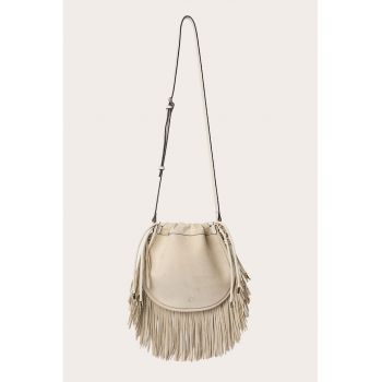 Geanta crossbody cu franjuri - Crem