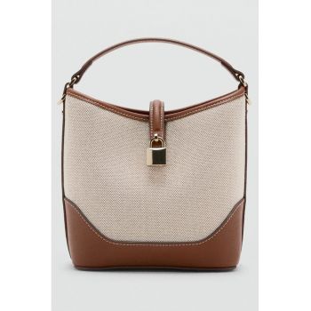 Geanta crossbody cu garnituri din material sintetic - Maro/Crem