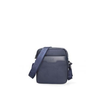 Geanta crossbody cu insertii din piele ecologica - Albastru