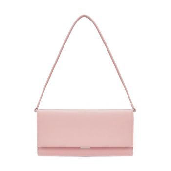 Geanta crossbody de piele cu bareta lant - Roz