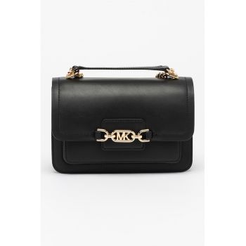 Geanta crossbody de piele cu clapa Heather - Negru