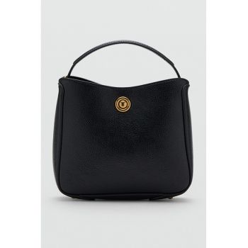 Geanta crossbody de piele ecologica cu doua compartimente - Negru