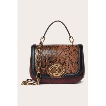 Geanta crossbody de piele ecologica cu model piele de sarpe - Visiniu
