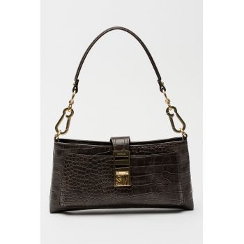 Geanta crossbody de piele ecologica cu model sarpe - Maro inchis