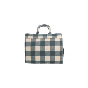 Geanta crossbody de piele intoarsa in carouri - Bej