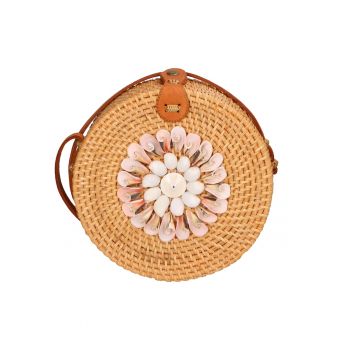 Geanta crossbody din paie - Maro camel