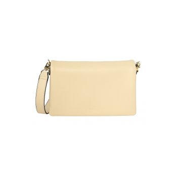 Geanta crossbody din piele cu clapa - Crem