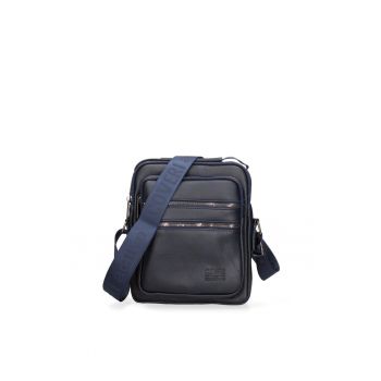 Geanta crossbody din piele ecologica cu buzunare cu fermoar - Albastru