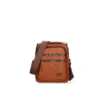 Geanta crossbody din piele ecologica cu buzunare cu fermoar - Maro scortisoara